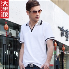 大黑狼新款欧美风男装翻领T恤批发百搭纯棉男式短袖polo衫保罗男