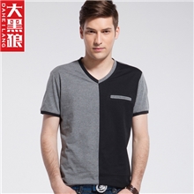 2013新款韩版男短袖拼接t恤潮男士短袖V领修身t恤男半袖体恤衫