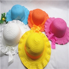 韩版童帽蕾丝花边夏天草帽大沿帽宝宝太阳帽儿童帽子批发