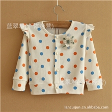 外贸童装开衫批发春新款韩版女童水玉点点纯棉开衫童外套