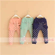 2013秋冬款童裤批发女童水玉点点珊瑚绒哈伦裤铅笔裤外贸童装