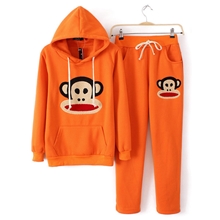 爆款！秋冬连帽加厚加绒卡通猴休闲套装卫衣绒衣女厂家直销！