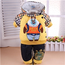小蝌蚪熊出没夹棉滑雪服童套装连帽秋冬羊羔毛冬款棉衣套1301