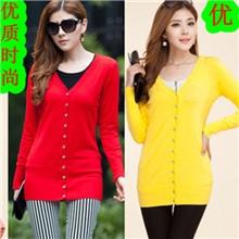 新款针织衫开衫大码条纹长袖韩版撞色女式针织衫纯色长款批发