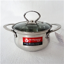 龙友牌不锈钢苹果汤锅16cm钢柄复底小火锅无磁加厚时尚一人一刷锅