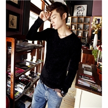 秋冬新款V领毛毛长袖修身毛衣外套韩版修身针织毛衣男