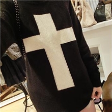 2013新款韩版长袖圆领百搭宽松十字架打底针织衫毛衣女