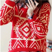 2013年欧美新款波普几何菱形长袖宽松针织衫套头毛衣