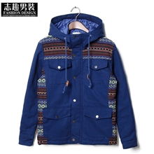 2013冬装休闲服装男式名族风带帽薄棉衣D056