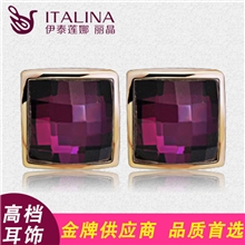 伊泰莲娜丽晶品牌高档锆石方形耳钉耳饰批发饰品批发耳环首饰水晶