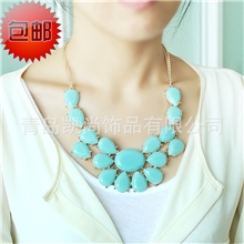 新品欧美时尚瑞丽杂志款奢华镶宝石花形项链外贸合金项饰品批发