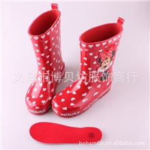 迪士尼米妮雨鞋儿童雨鞋雨靴橡胶水鞋外贸水靴女童套鞋红色雨鞋