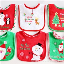 厂家直供外贸绣花双层毛巾布圣诞节围嘴,围兜,口水兜,口水巾批发