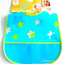 外贸安全无味PEVA蓝绿色印花免洗围嘴防水围兜喂饭围嘴