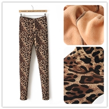欧美风秋冬装新款加厚加绒豹纹打底裤女士棉裤绒裤批发