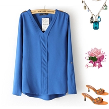 欧美夏季新款肩章铆钉雪纺衫V领宽松休闲蝙蝠衫欧美女式衬衫