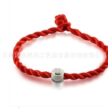 批发纯银转运珠手链磨砂转运珠编织手链个性纯银饰品