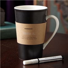 星巴克杯子亚光釉正品星巴克杯黑色特别版马克杯黑身白耳