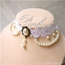 白色蕾丝女颈链李小璐同款短珍珠项链假领子欧美复古饰品TX006