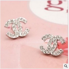 韩版饰品批发双C简约闪钻满钻耳钉耳环耳坠女R-10