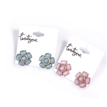 欧美外贸时尚饰品多彩莹润宝石花朵式满钻百搭耳钉耳饰耳环