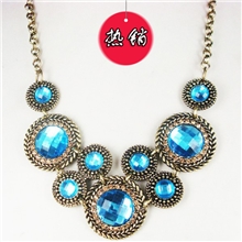 外贸饰品批发波西米亚复古风格水钻圆形宝石水晶锁骨链项链