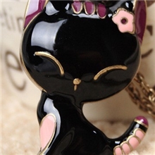 15普洲饰品批发欧美复古饰品黑色滴油烤漆猫咪项链毛衣链