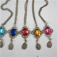 复古饰品批发复古镂空蓝色宝石水滴长款项链项链毛衣链
