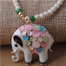 N-90泰国彩色猫眼石大象项链佛珠链毛衣链长款欧美复古