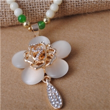 N-112欧美项链复古民族风长款毛衣链水晶猫眼五瓣花项链