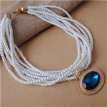 N-98韩版项链短款颈链锁骨链欧美多层时尚夸张珍珠链大宝石