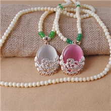 N-135繁花似锦猫眼石吊坠项链韩版天然水晶猫眼石镶钻毛衣链