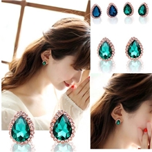 欧诺琳娜韩版少女时尚饰品蓝宝石色水晶耳钉批发防过敏耳钉