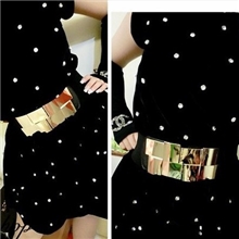 闪耀金色金属质感几何形装饰黑色拼金色片百搭松紧腰封超宽