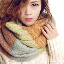 韩版秋冬彩色拼色套头围脖毛线混色双圈厚脖套围巾保暖