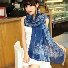 新款女式巴厘纱围巾民族风青花瓷韩式田园花朵大丝巾披肩棉纱甜美
