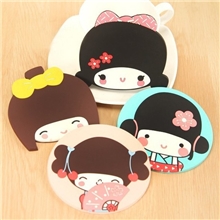 供应卡通硅胶安古奈子隔热杯垫餐垫4款和风小女孩PVC杯垫