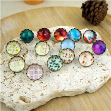 14MM复古做旧Zakka时光宝石圆形耳钉ED-001一对价