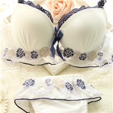 122#正版厂家日韩日系冰淇淋色高档手工荷叶边聚拢内衣文胸套装