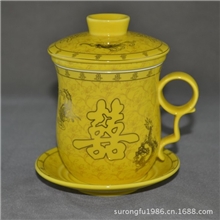 厂家直销礼品陶瓷杯红双喜四件套礼品杯婚庆陶瓷礼品杯