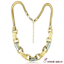 N1375欧美玻璃宝石毛衣链短款复古合金蛇链环环相扣锁骨链项链