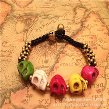 骷髅头七彩绿松石手链泰国蜡线手链创意复古民族风首饰批发