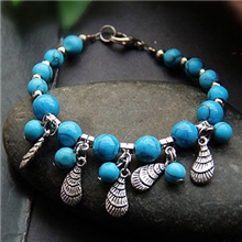 1348#珠连珠鱼鳞松石手链女蓝色民间纯手工复古饰品