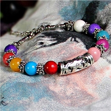 1175#精品十龙珠彩虹手链镂空藏银松石手饰红女式