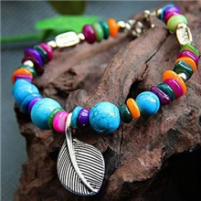 1450#藏银叶子松石手链女民间纯手工饰品复古手饰云南特色蓝