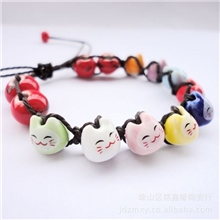 铭鑫缘原创陶瓷饰品九命猫陶瓷手链DIY编织卡通可爱彩色款直销