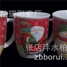 厂家直销翻口沿鼓肚雪人图案圣诞节礼品陶瓷杯