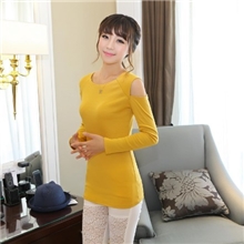 厂家直批2013春季新款女装韩国代购大圆领长袖低领露肩t恤打底衫