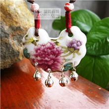 景德镇陶瓷饰品毛衣链项链复古民族风瓷器首饰国色天香带铃铛