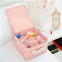 粉色樱桃16格有盖内衣收纳盒整理盒带拉链盖袜子收纳盒厂家直销